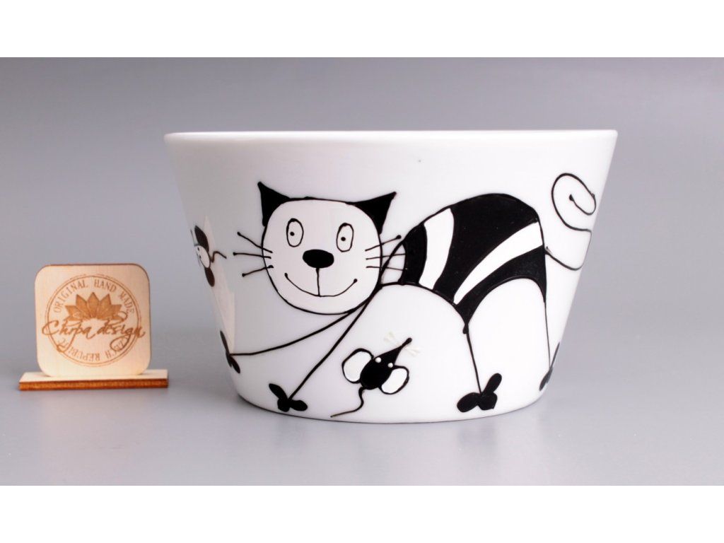 Porcelánová miska - černobílá kočka