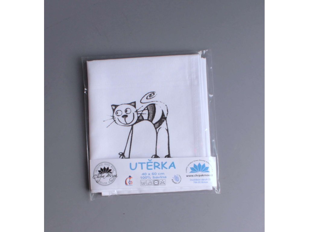 Utěrka - kočka černý potisk