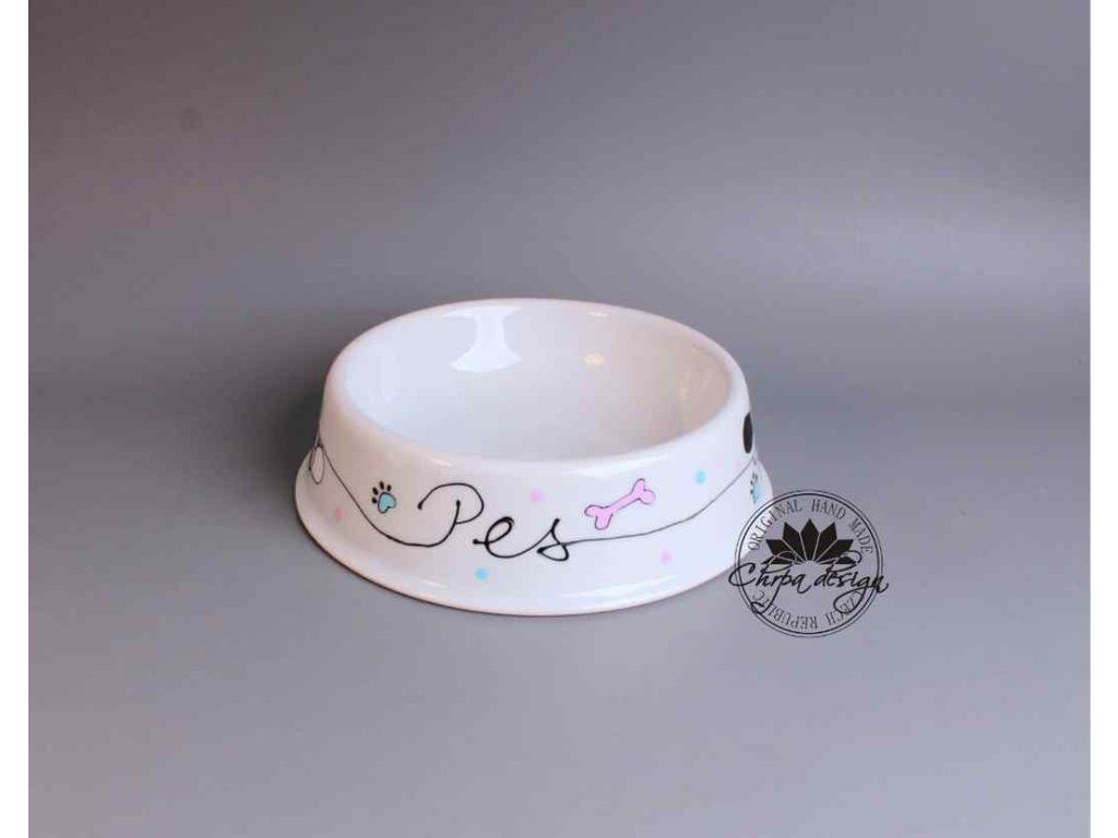 Velká ručně malovaná porcelánová miska pro psa
