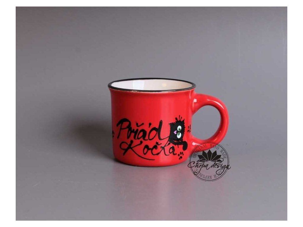 Hrnek na espresso Pořád kočka červený