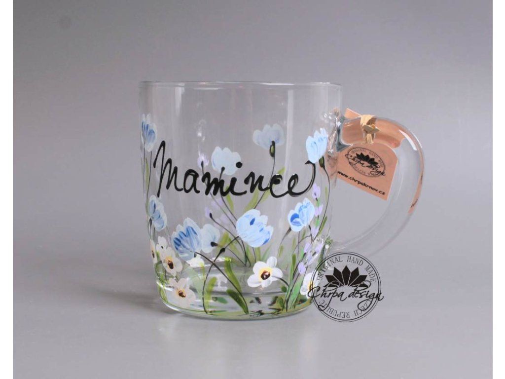 Skleněný hrnek - Mamince - modrý