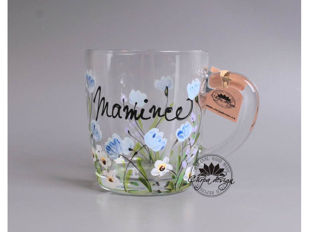 Skleněný hrnek - Mamince - modrý