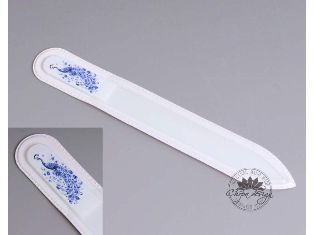 Pilník skleněný - potisk - Modrý elegantní páv