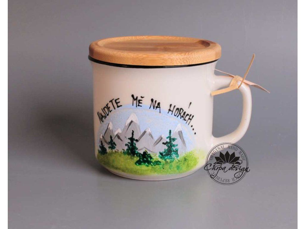 Porcelánový hrnek s podšálkem Najdete mě na horách 0,3 l