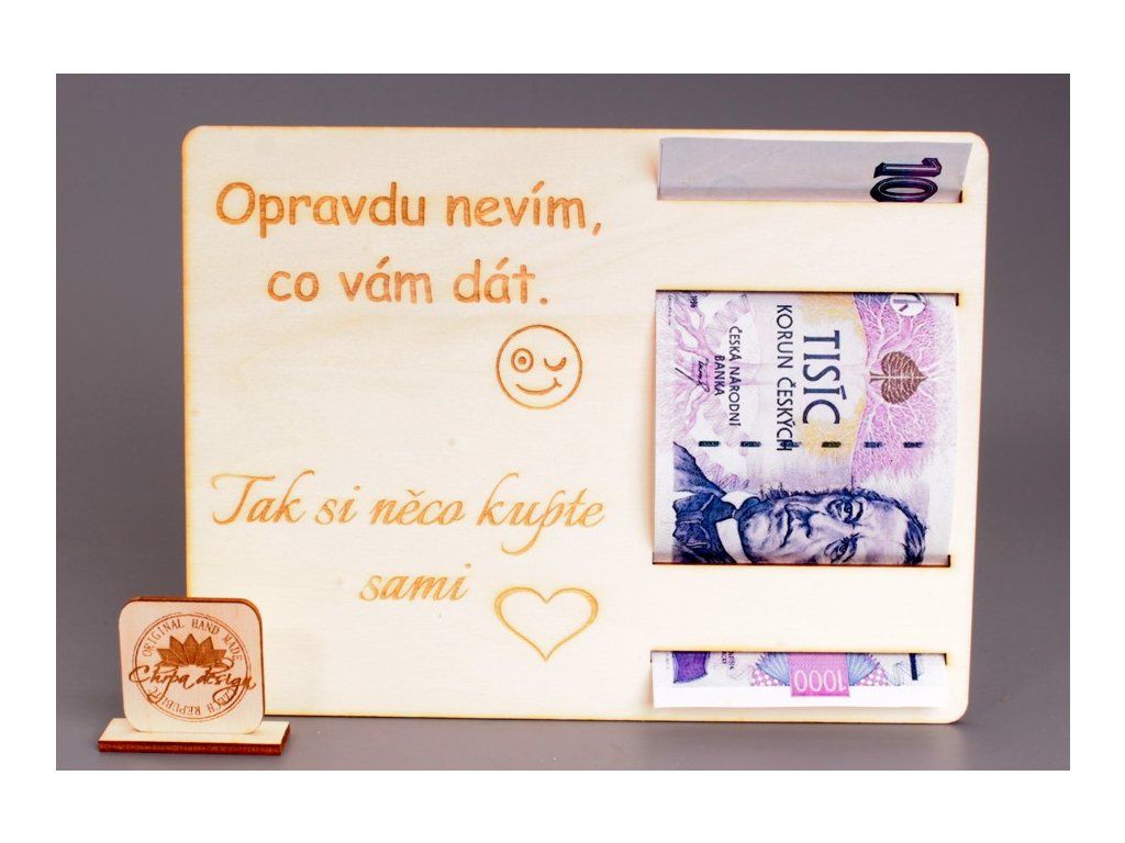 Pokladnička dřevo - cedulka na peníze V, PRO NĚ