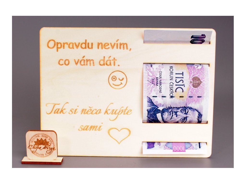 Pokladnička dřevo - cedulka na peníze V, PRO NĚ