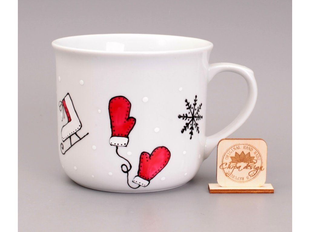 Porcelánový hrnek Zimní čas červený