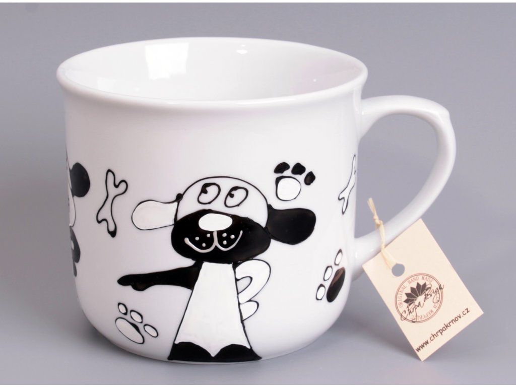 Porcelán hrnek 0,6 L - černobílý pes