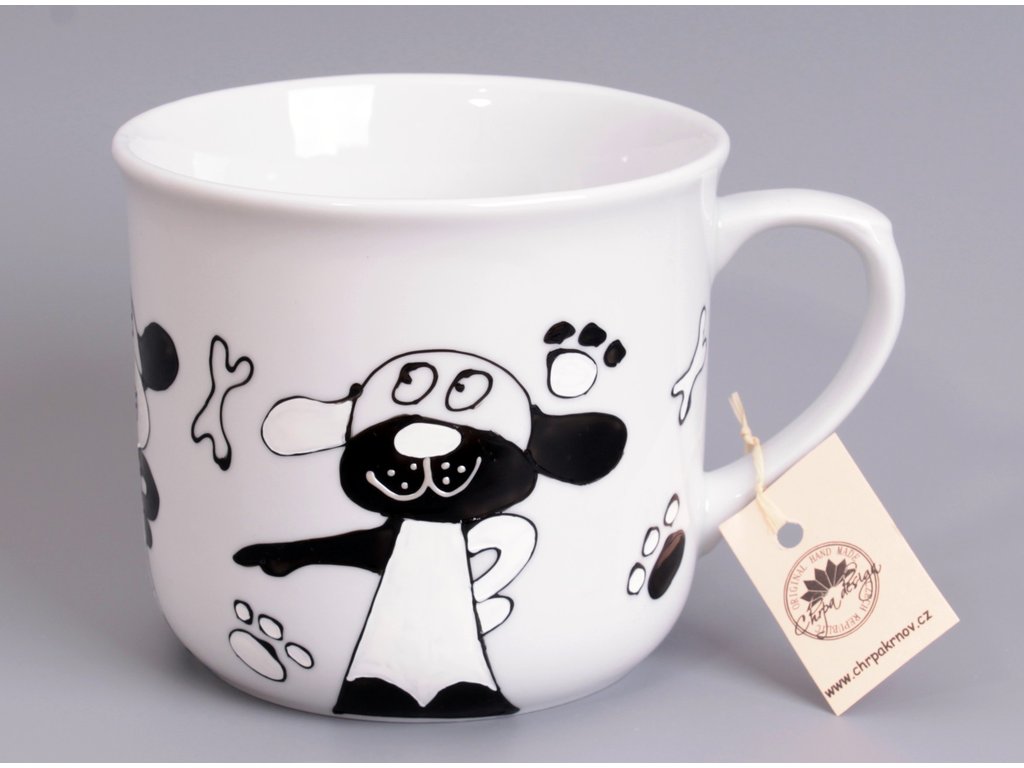Porcelán hrnek 0,6 L - černobílý pes