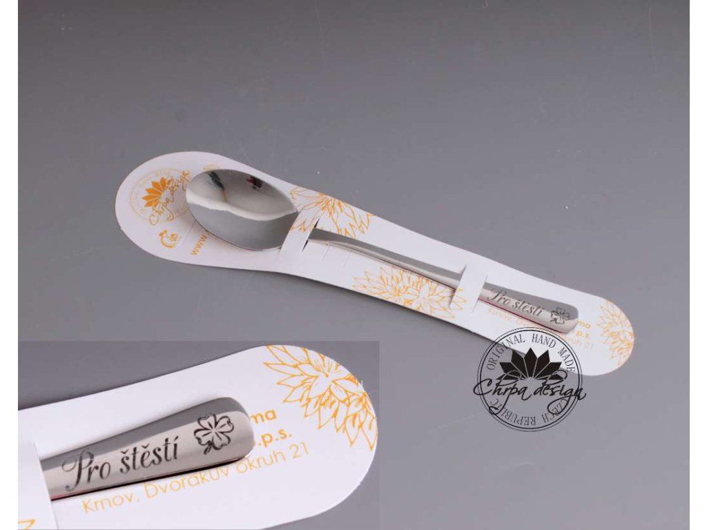 Nerezová lžička 13,5 cm - Pro štěstí, čtyřlístek