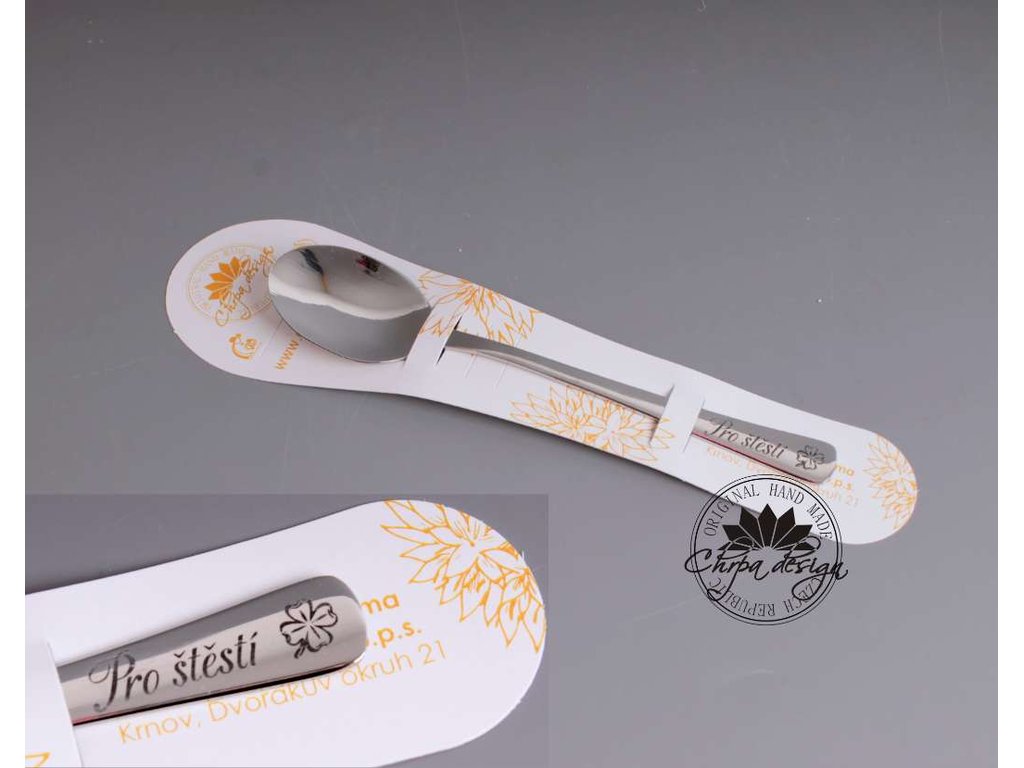 Nerezová lžička 13,5 cm - Pro štěstí, čtyřlístek